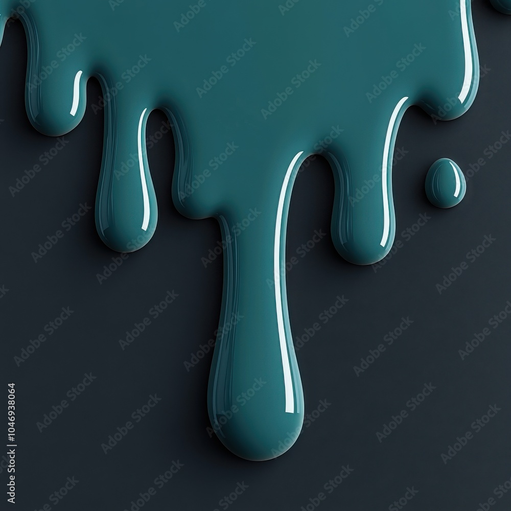 Poster close-up of teal paint dripping on a dark surface, showcasing texture and color vibrancy, ideal for 