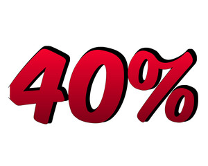 3d discount 40% percent off label symbol on transparent background for black Friday concept