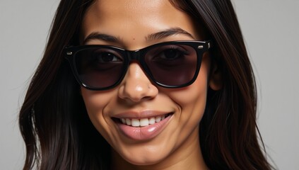 Fototapeta premium Close-up portrait of an African American woman in sunglasses looking at the camera with a smile
