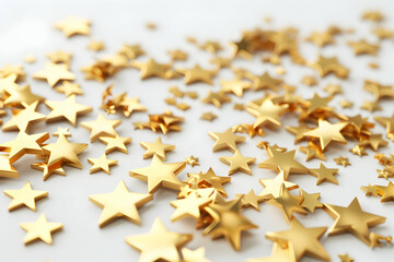 Scattered golden stars on a white background.