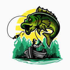 Fototapeta premium fisherman catch big fish illustration