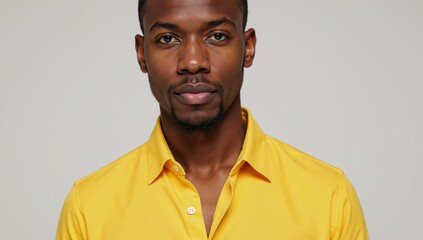Obraz premium A lively image featuring a youthful African American man in a bright yellow top
