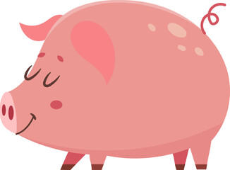 Cartoon illustration of a cute pink pig walking happily, isolated on a white background, perfect for childrens books, educational materials, or any project needing a touch of farmyard charm