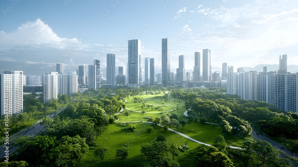Aufkleber a vibrant green cityscape driven by renewable energy sources like solar wind and hydroelectric power
