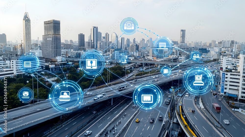 Aufkleber eco friendly futuristic city powered by clean energy and advanced digital security systems ensuring 