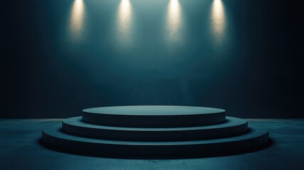Obraz premium Circular Pedestal with Three Tiers Under Three Spotlights