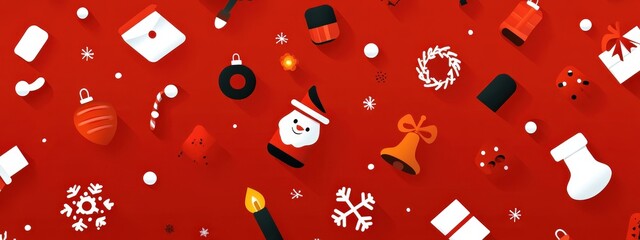 Festive Holiday Icons on Red Background