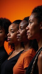 Obraz premium African American group on an orange backdrop Profile View