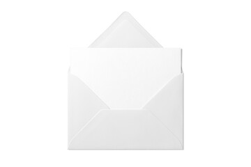 Opened envelope mockup with blank paper isolated on a transparent background, PNG. High resolution. 