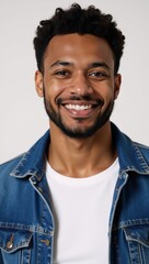 Fototapeta premium Young black male subject smiles directly into the camera