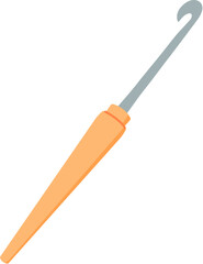 Naklejka premium Crochet hook and colorful yarn tool for DIY and craft activities. Hand element for various creative projects. Flat cartoon graphic style, suitable hobby illustrations graphic design.