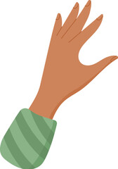 Hand with green sleeve showing activity of craft for children in workshop. Creative concept of DIY and playful exploration, flat and doodle style, suitable for educational materials or children's