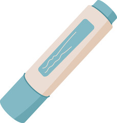 Lipstick tube in vibrant color, a cosmetic product for beauty and makeup. Flat style representation of this essential item for women. Suitable fashion, skincare, and cosmetic themes.
