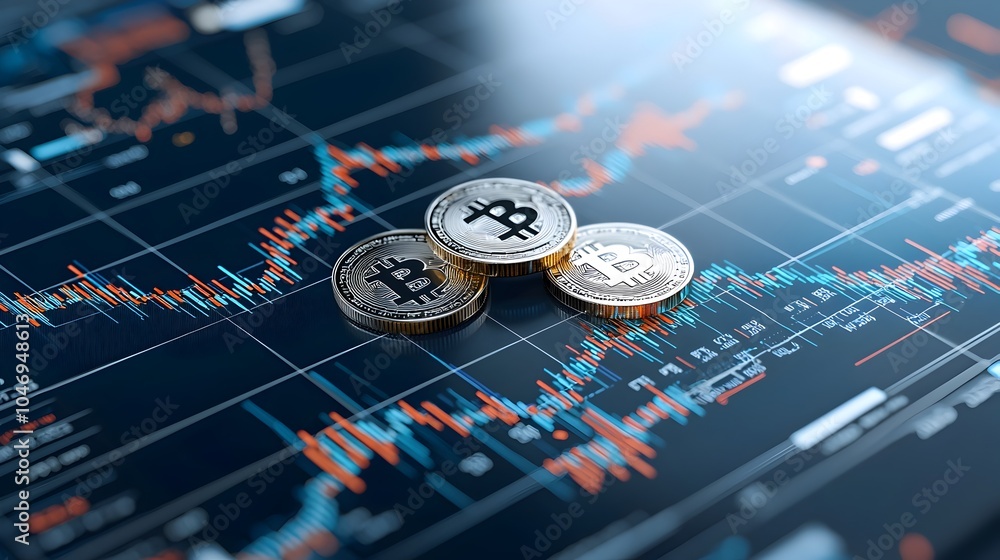 Aufkleber upward trending 3d coins graph symbolizing market growth and financial progress on a digital market 