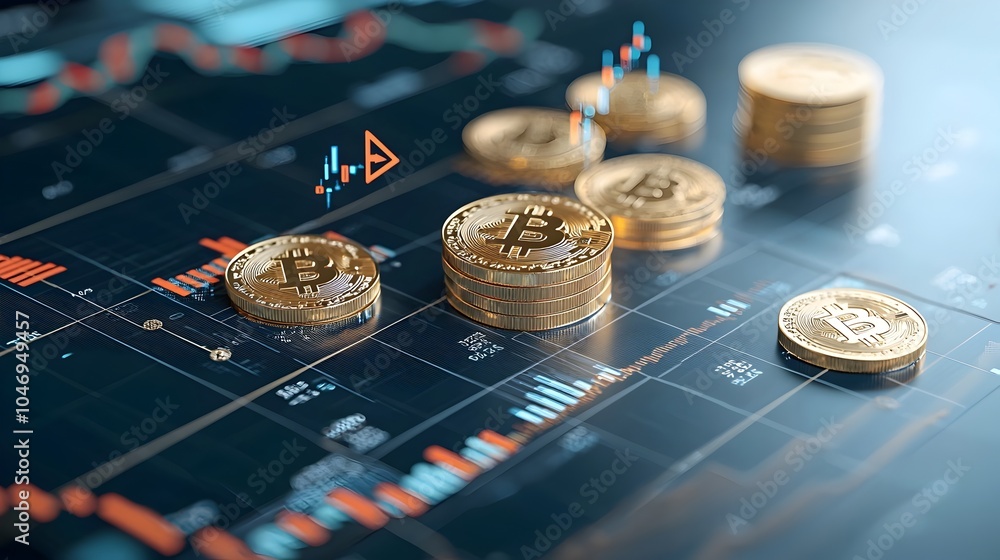 Poster dynamic 3d depicting gold coins and an upward arrow symbolizing financial growth and rising market p