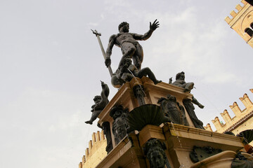 View of the Neptune Fountain in Bologna, Italy