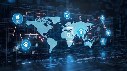 Dynamic Forex Market Concept with Glowing Arrows on World Map and Business Chart Overlay Representing Currency Exchange and Global Financial Markets