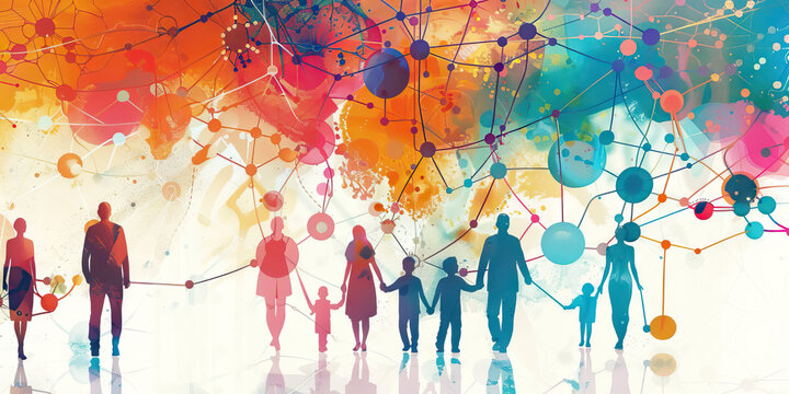 An intricate web of interconnected relationships, symbolized by a vibrant, color-coded genogram, depicting the complexities of a modern European family.