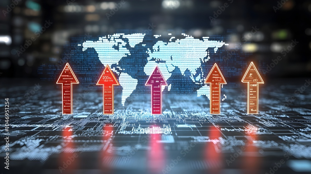 Aufkleber glowing digital business chart with arrows and world map symbolizing creative forex trading global f