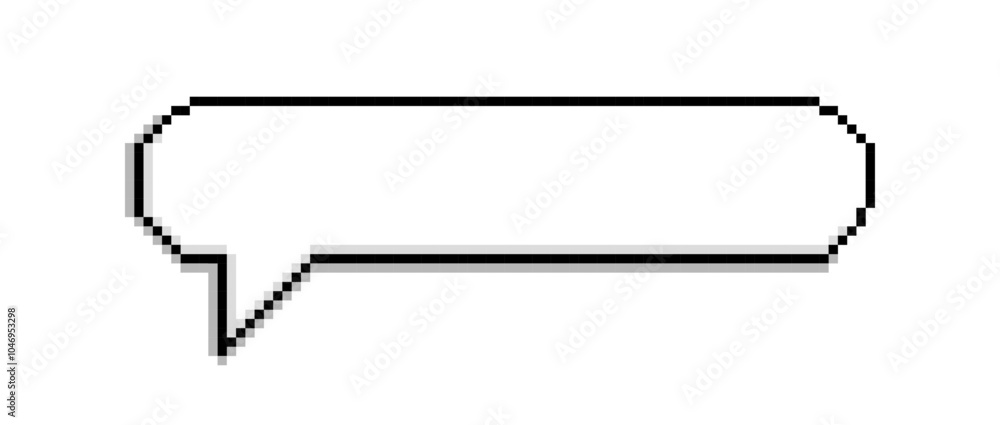 Poster white long oval speech bubble. retro game design element in pixel art style. icon chat template. vec