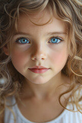 Naklejka premium A little girl with blue eyes looking at the camera