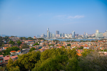 Xiamen, China city skyline from Gulangyu Island, wallpaper