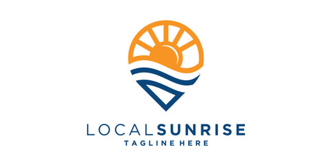 logo design pin,location,map,sunrise,summer,logo design vector,symbol,icon,creative,idea.