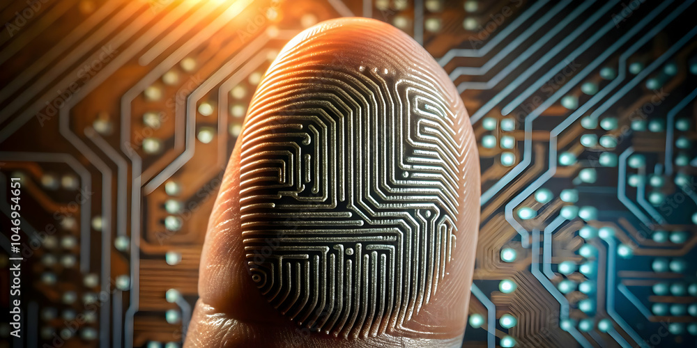 Poster macro image fingerprint embedded circuitry close up human fingerprint technology identity integratio