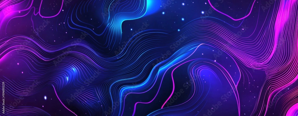 Poster The neon neon wavy flow abstract futuristic design background is modern and trendy