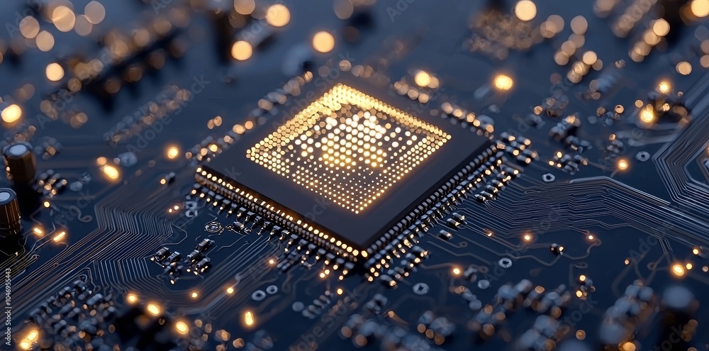 Poster this concept image depicts a quantum chip. it illustrates what quantum technology might look like.