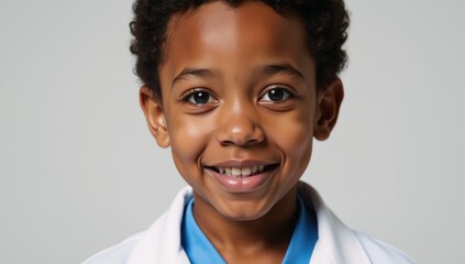 Naklejka premium A high-definition portrait depicts an ambitious African American child in medical attire symbolizing future success
