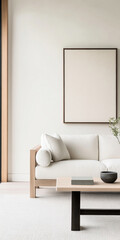 Modern minimalist living room design with neutral colors and natural light in a serene space