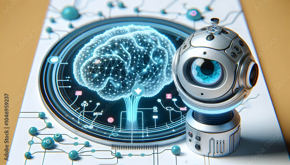 Poster 3D Macro Digital AI Brain Simulation Close Up Neurons Firing Data Connectivity Icon Japan