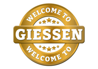 round gold sticker welcome to Giessen city
