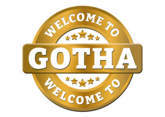 round gold sticker welcome to Gotha city