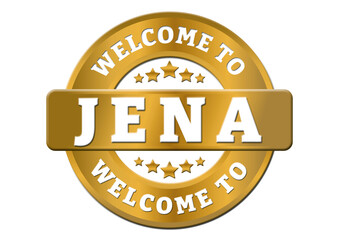 round gold sticker welcome to Jena city