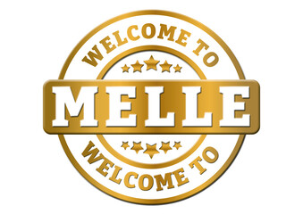 gold sticker welcome to Melle city