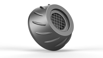 Metallic Grey Filter. Pipe fitting. Hardware. Isolated. White background. 3d render