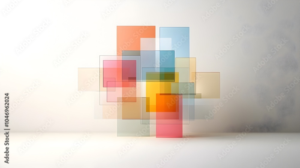 Poster Visually striking minimalist poster design featuring vibrant geometric prism shapes arranged in a dynamic and eye catching composition against a modern gradient background