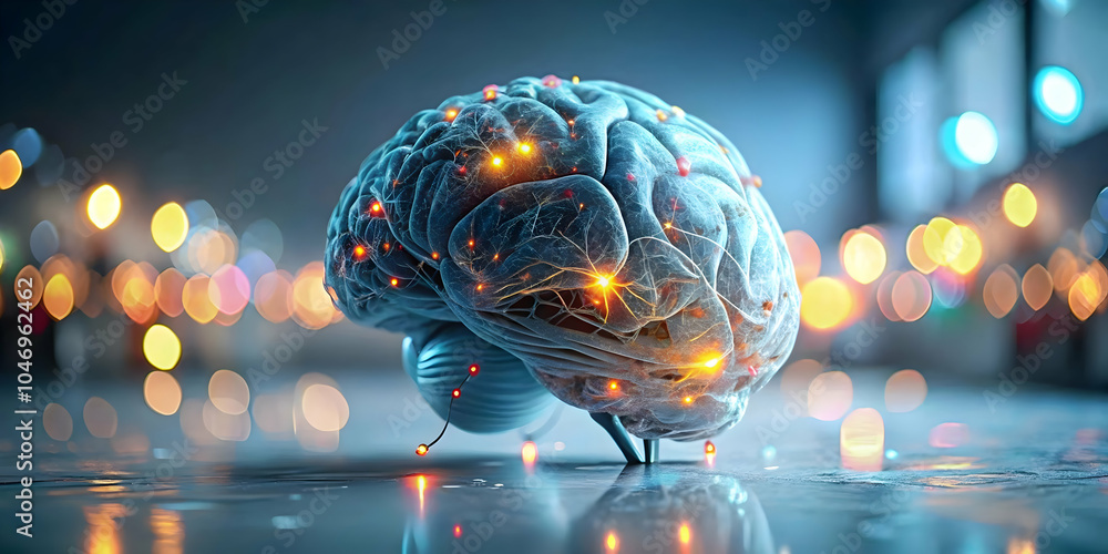 Poster soft abstract digital art human brain digital networks bokeh lights copy space science fiction day c