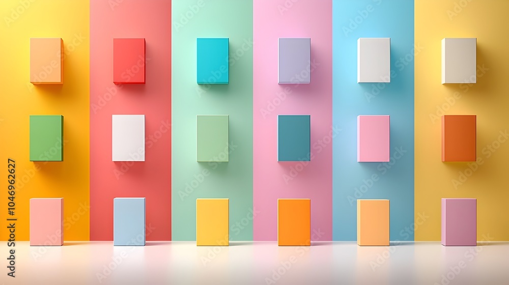 Aufkleber collection of 3d geometric prism shapes arranged on a vibrant gradient background perfect for social