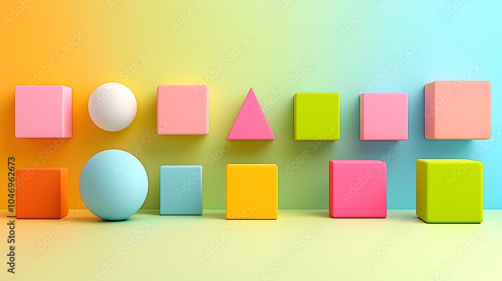 Leinwandbilder Mesmerizing collection of three dimensional geometric prism shapes arranged on a vibrant gradient background perfect for creating eye catching social media covers flyers and other design templates