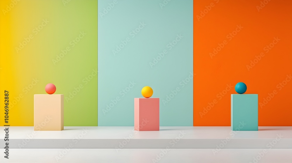 Poster set of minimalist geometric prism shapes in vibrant gradient background designed for modern covers b