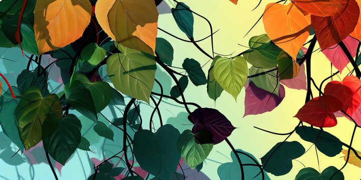 Colorful Cladodes: Leaves of different shades and shapes gracefully drape the branches of a tree, showcasing nature's palette.