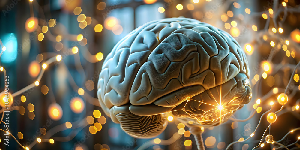 Poster soft abstract digital art human brain digital networks bokeh lights copy space science fiction day c