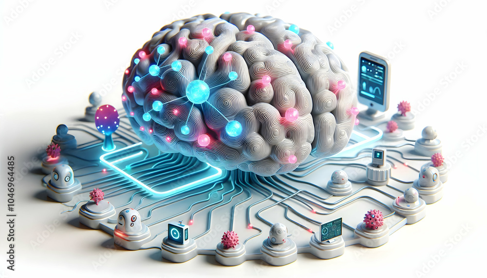 Poster 3d macro shot digital ai brain simulation neurons firing neural pathways connectivity progress ai dr