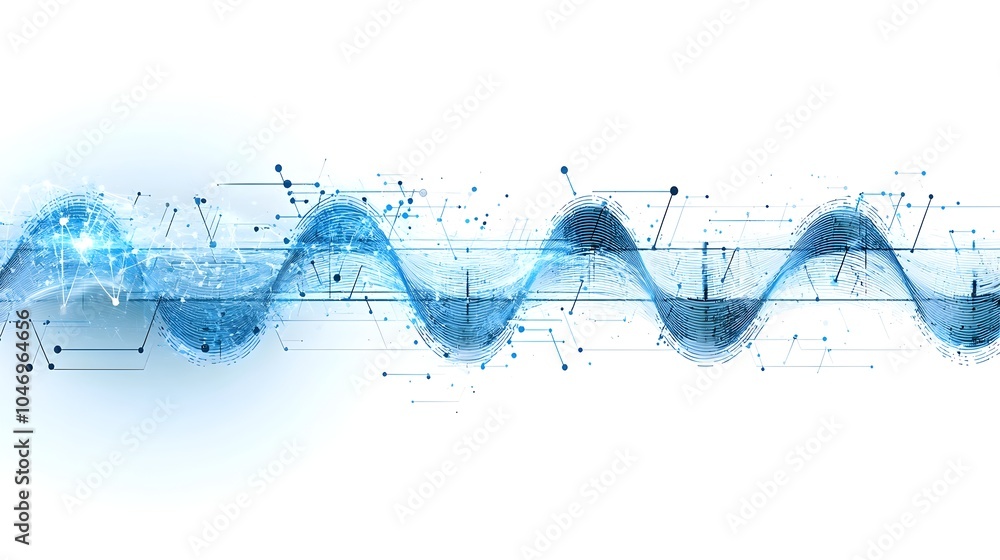 Leinwandbilder Mesmerizing digital waves with glowing particles flowing across a dark to white gradient background creating a captivating and futuristic tech concept for digital experiences and modern design