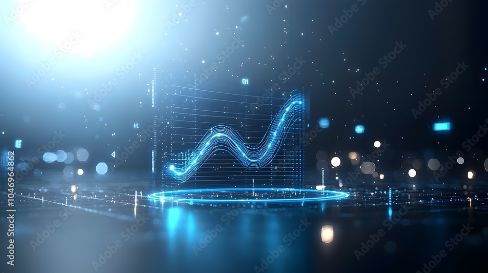 Poster Glowing Blue Waves and Particles Fading into a Technological Transformation   Abstract Digital Art Representing the Concept of Innovation and Modern Technology