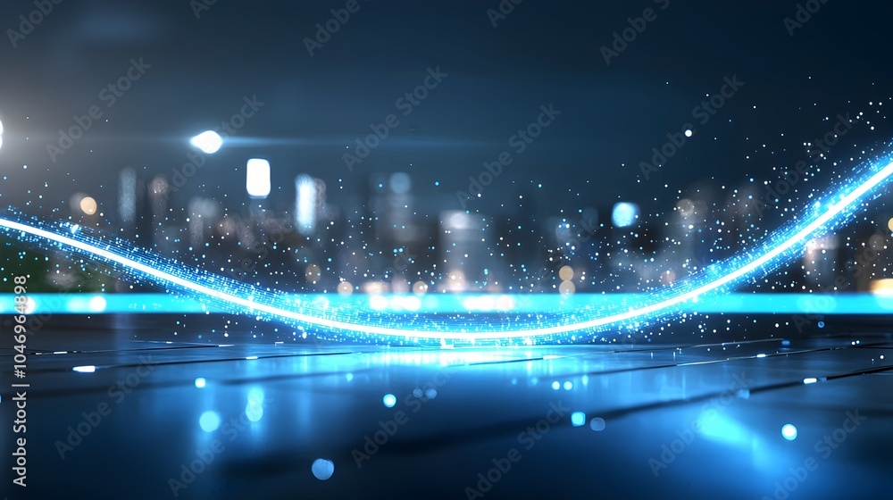 Aufkleber Mesmerizing digital waves of glowing particles in shimmering blue tones transitioning and flowing in a dynamic