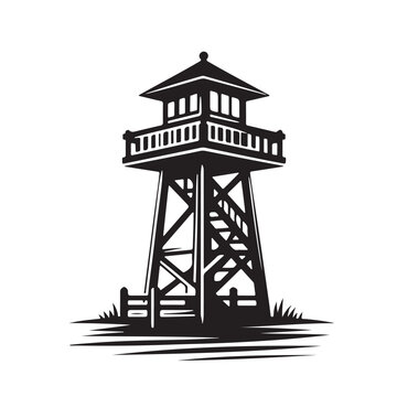 recommend clip art: Wooden Observation Tower with Stairs and Fence